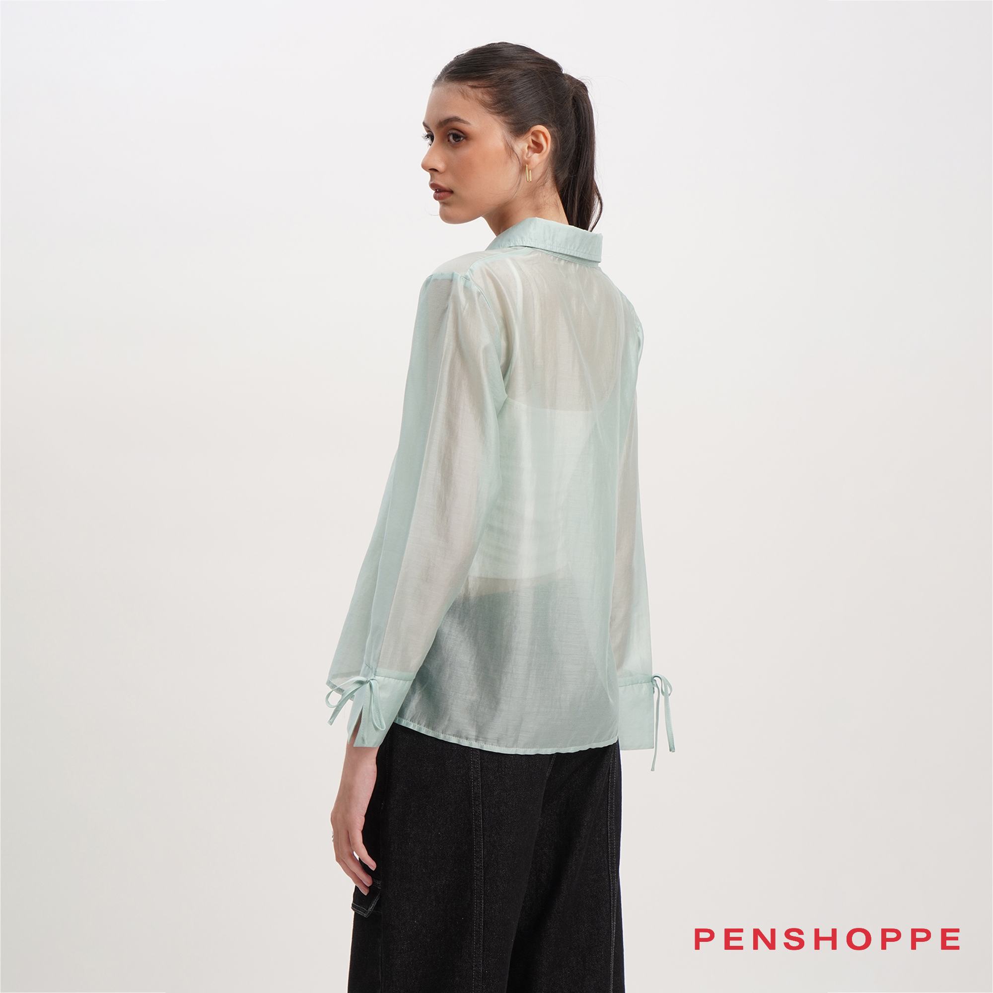 Penshoppe Relaxed Fit Sheer Top With Inner For Women (Black/White)