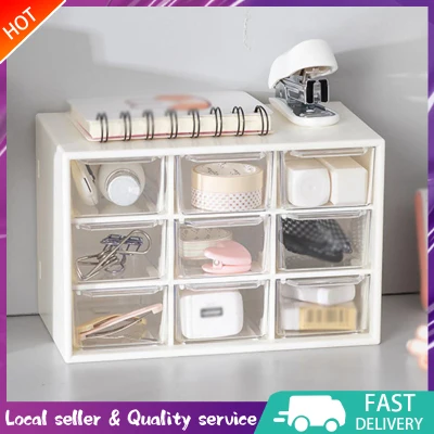 [Local stock]9 in 1 Sundries storage box cosmetic storage cabinet large space jewelry storage cabinet can be stacked wall-mounted jewelry storage plastic box multi-function storage cabinet small object storage box light plastic box