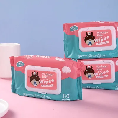 IN. 75% alcohol disinfection wipes Baby wipes 80 pumpings thickened with cover baby hand mouth wet tissue paper children's infant wet wipe removable lid box bagged wet wipes