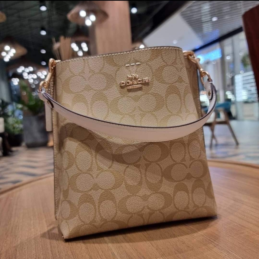 Guaranteed Authentic Coach Light Khaki Mollie Bucket Bag 22 In Signature Canvas CA582 Lazada PH