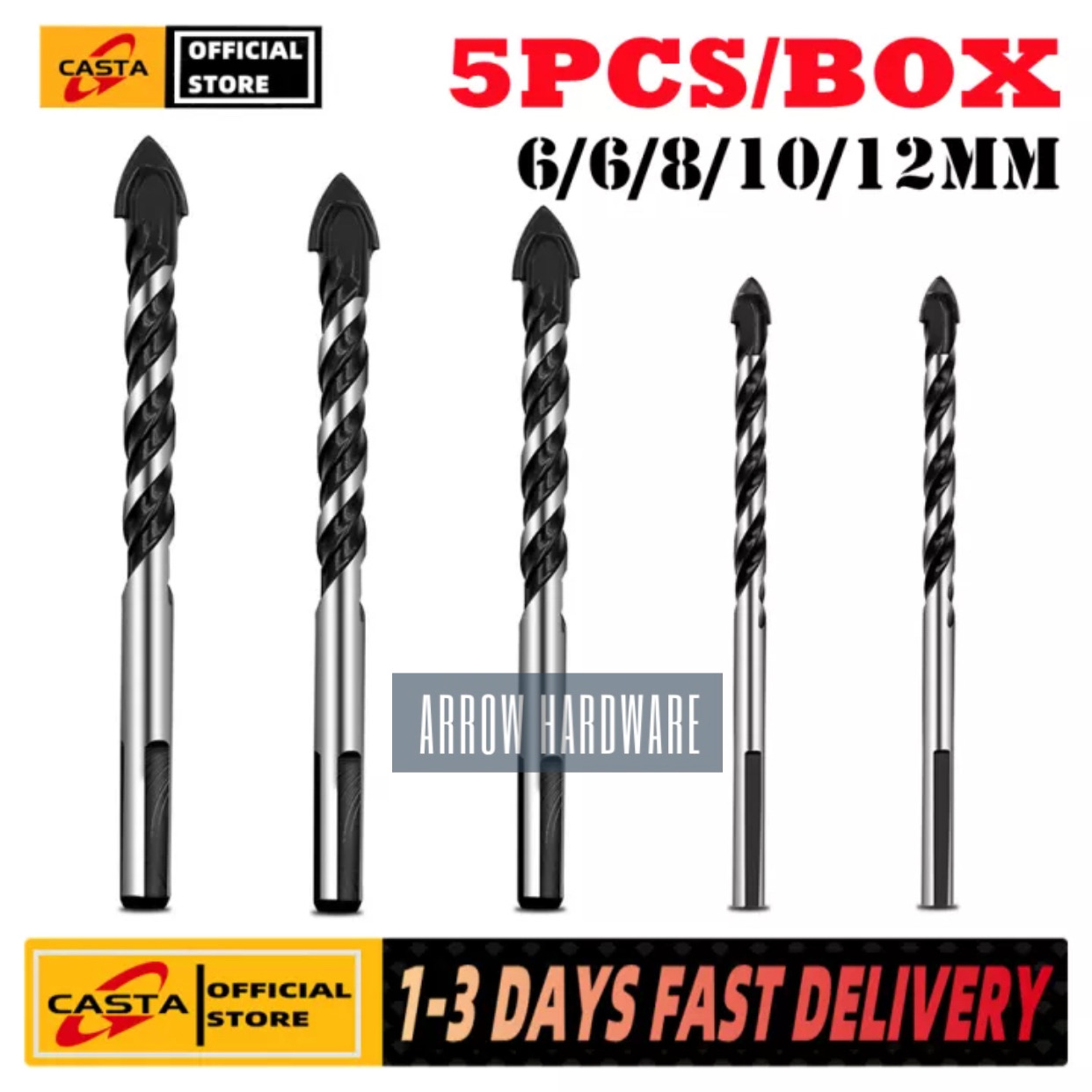 [COD]5PCS/SET 6/6/8/10/12MM Alloy Triangle Overlord Drill Bits Tile