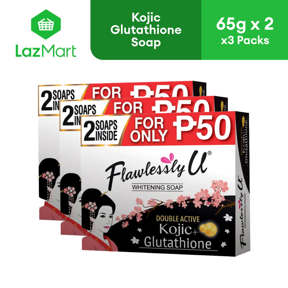 Flawlessly U Whitening Soap 2in1 Double Active Kojic Glutathione 65g 2pcs  Pack of 3 Normal Skin Whitening Soap - Lazada