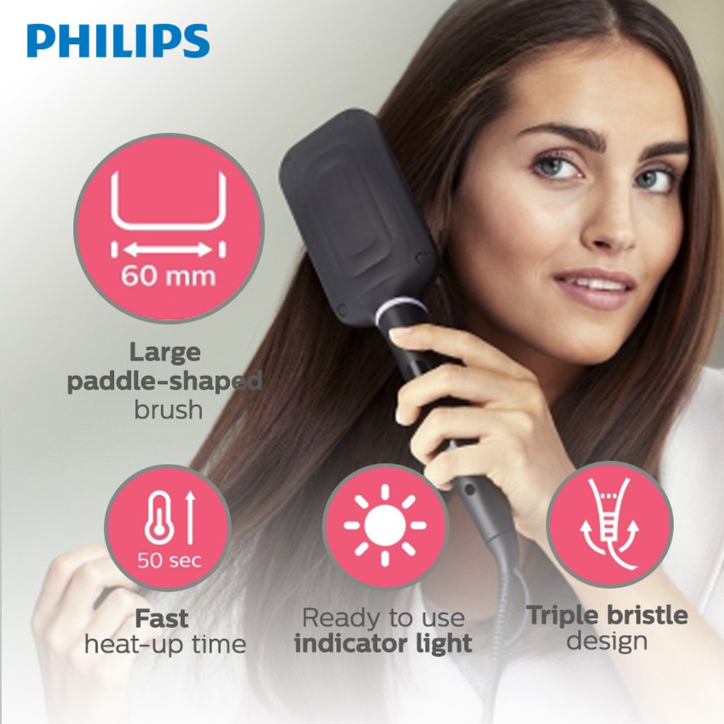 Philips StyleCare Essential Straightening Brush BHH880/00 with  ThermoProtect Technology (Fast Heat Up, Auto Shut Off, Foldable)