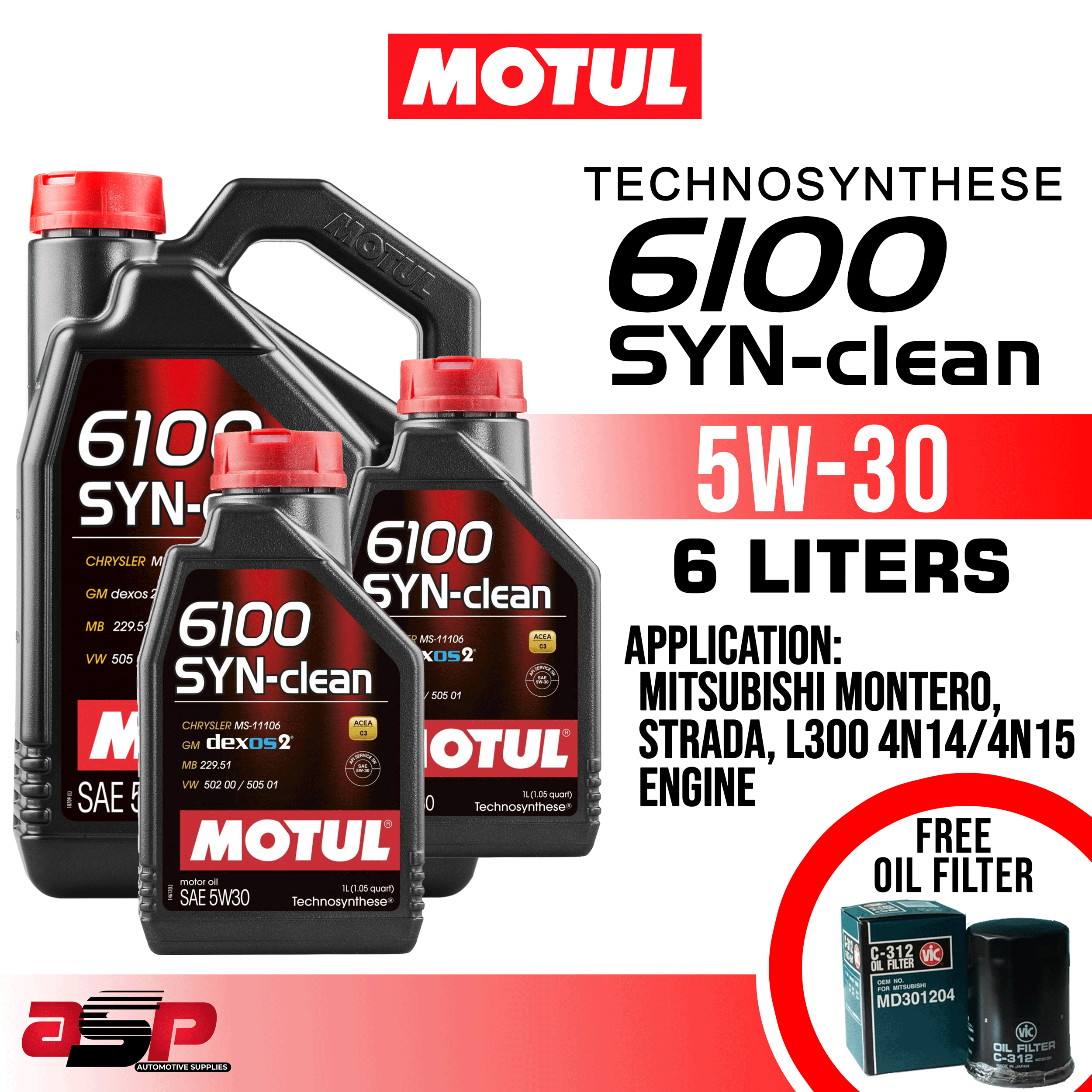 MOTUL 6100 SYN-Clean 5W30 Diesel Oil 6 Liters Bundle for Mitsubishi ...