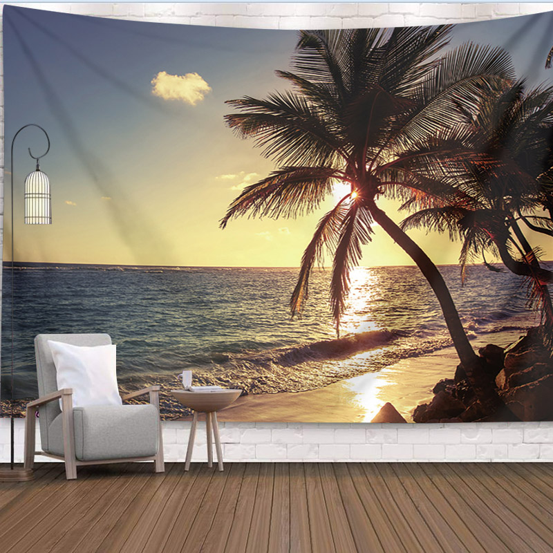 insCoconut Tree Sunset Seaside Background Fabric Living Room and ...