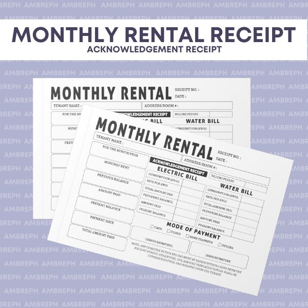 AMBREPH: MONTHLY RENTAL RECEIPT (ALL IN ONE) l WATER ELECTRICITY HOUSE ...