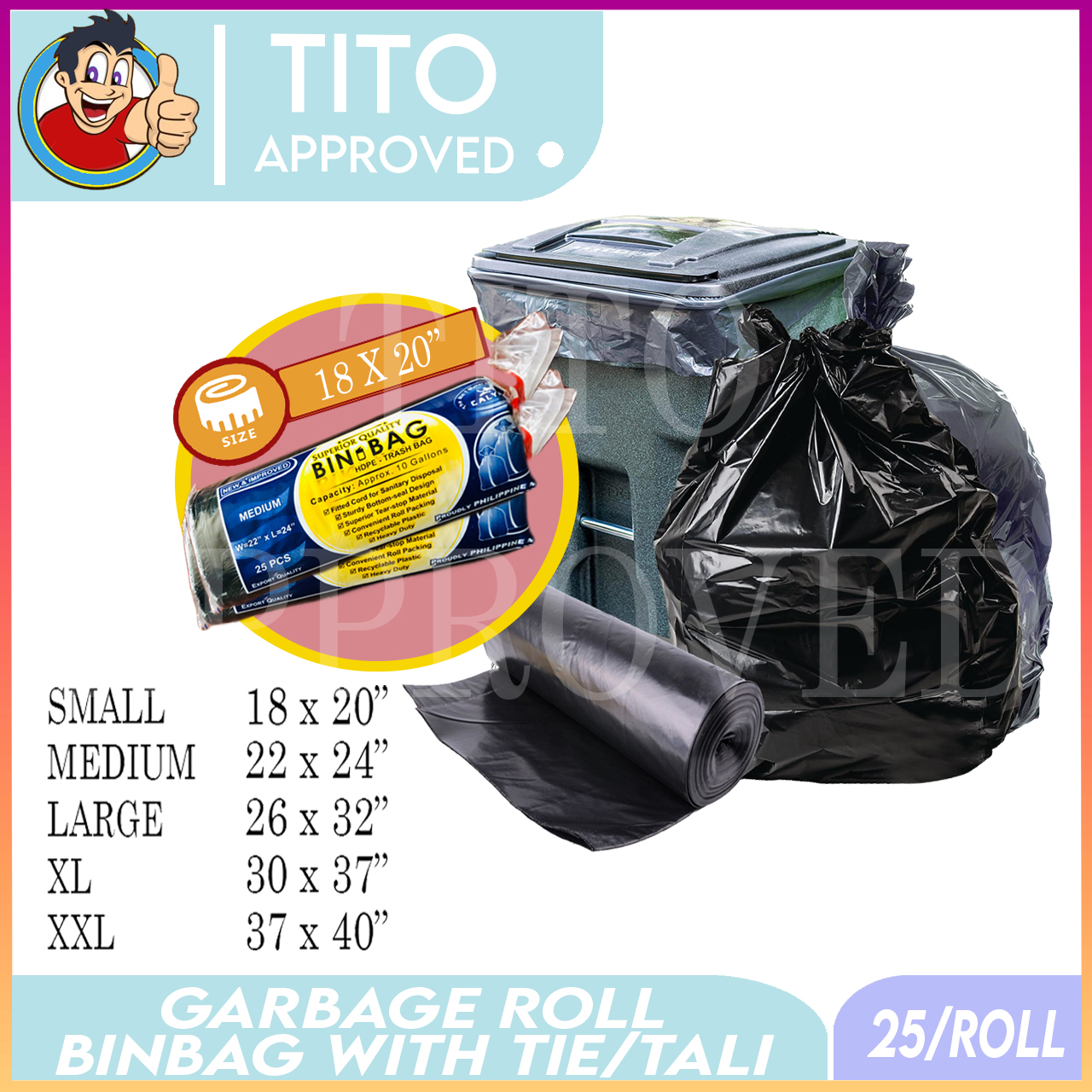 25pcs/pack Small [18x20"] Black Garbage Bag Calypso Bin Bag Garbage