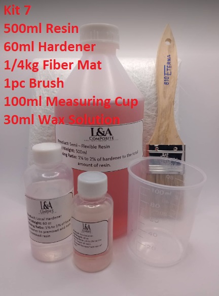 Fiberglass Premix Resin (B) Kit 7 - 500ml Resin, 60ml Hardener, 1/4kg ...