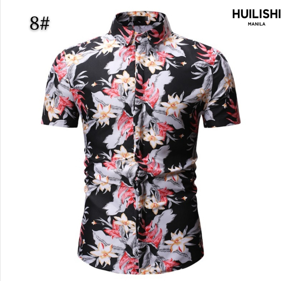 Huilishi Mens Short Sleeve Cotton Polo Shirts Floral Polo Lazada
