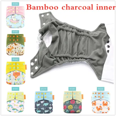 Happyflute Bamboo Charcoal Inner Baby Cloth Diapers Double Gusset Washable Reuseable Baby Nappy Without Insert One Size Adjustable Fit 3-15kg Baby