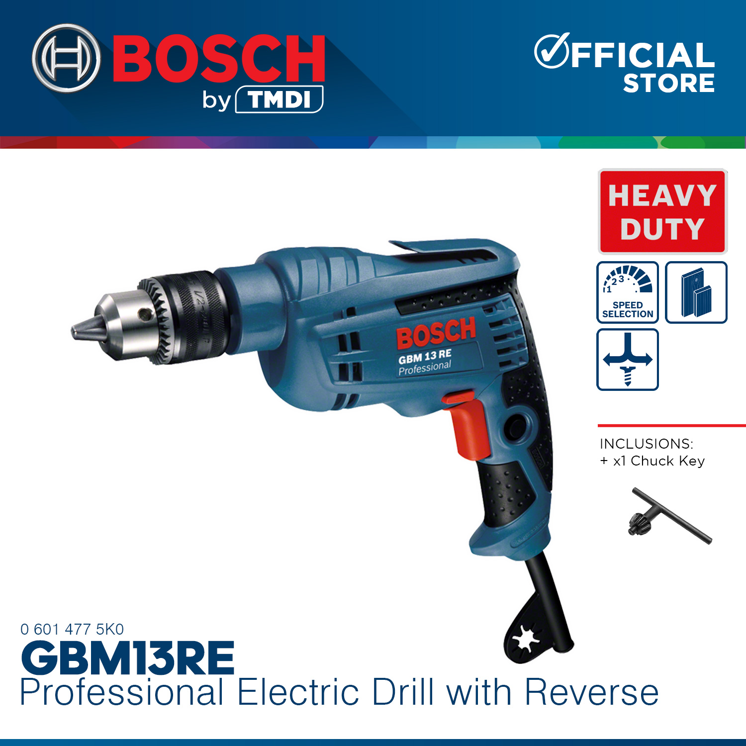 Bosch Professionals 600W Heavy Duty Electric Drill with Reverse 13mm