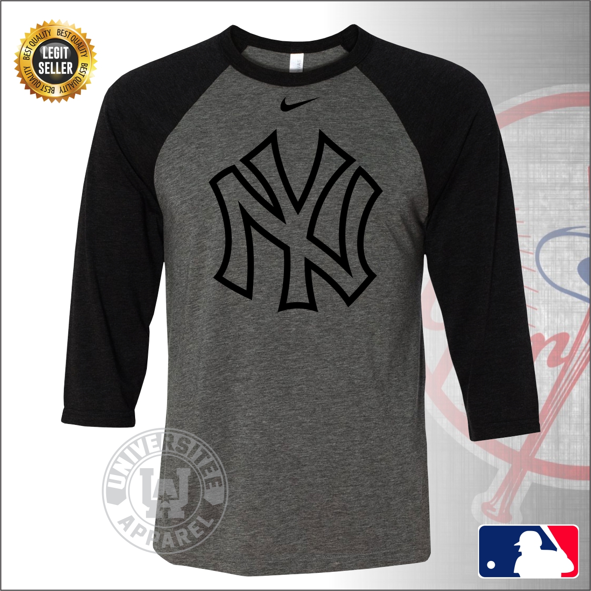 NY Yankees Baseball Raglan Shirt MLB New York Yankees Sports Shirt Cotton  Shirt NY Sports Team 3/4 Raglan T Shirt