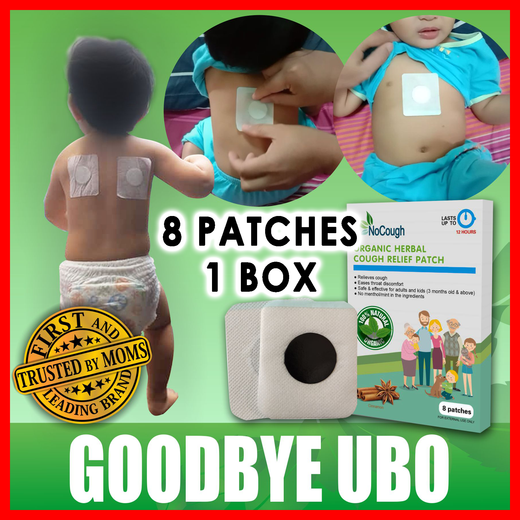 Nocough 12 Hour Relief Patch Goodbye Ubo Asthma Dry Cough Phlegm Throat Discomfort Adults Senior Citizen Kids Babies 3 Months And Up Organic Herbal All Natural Safe Effective Trusted Proven By