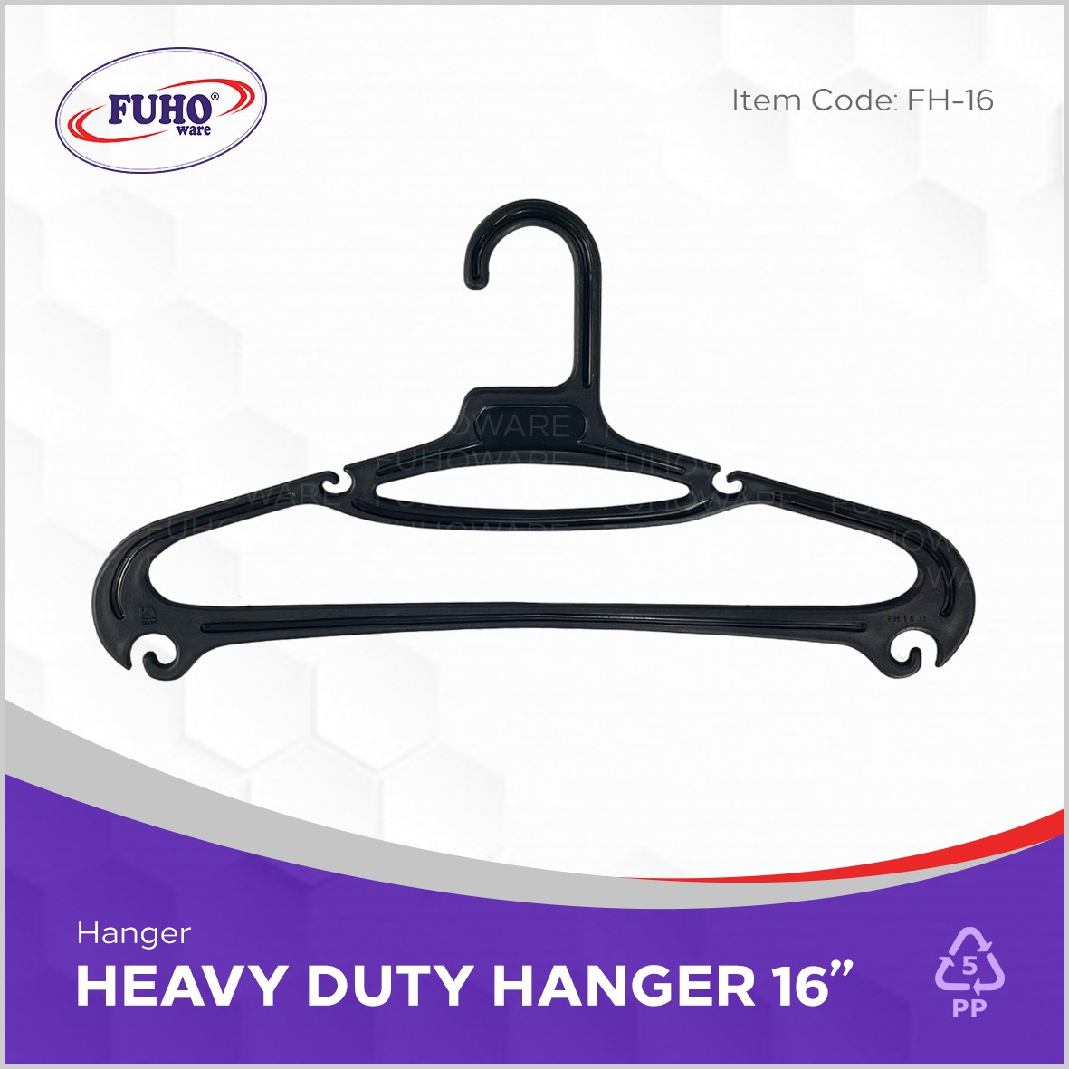 FUHO Plastic Black Laundry Hanger 16 inches, FH16. 12 pcs for Clothes