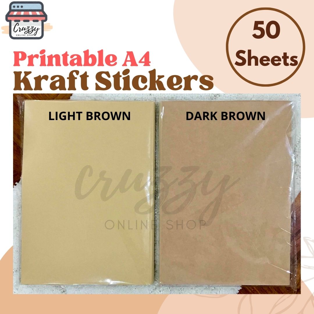 50 Sheets A4 Kraft Sticker Paper (Dark Brown / Light Brown) 80gsm