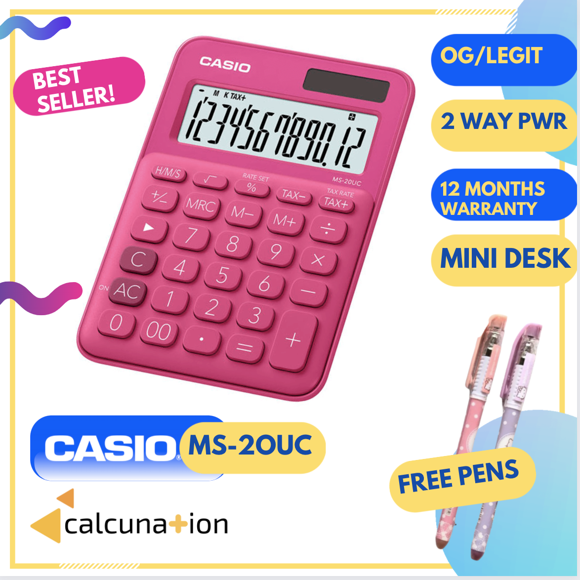 Casio MS-20UC-RD Colorful calculator MS20UC Red