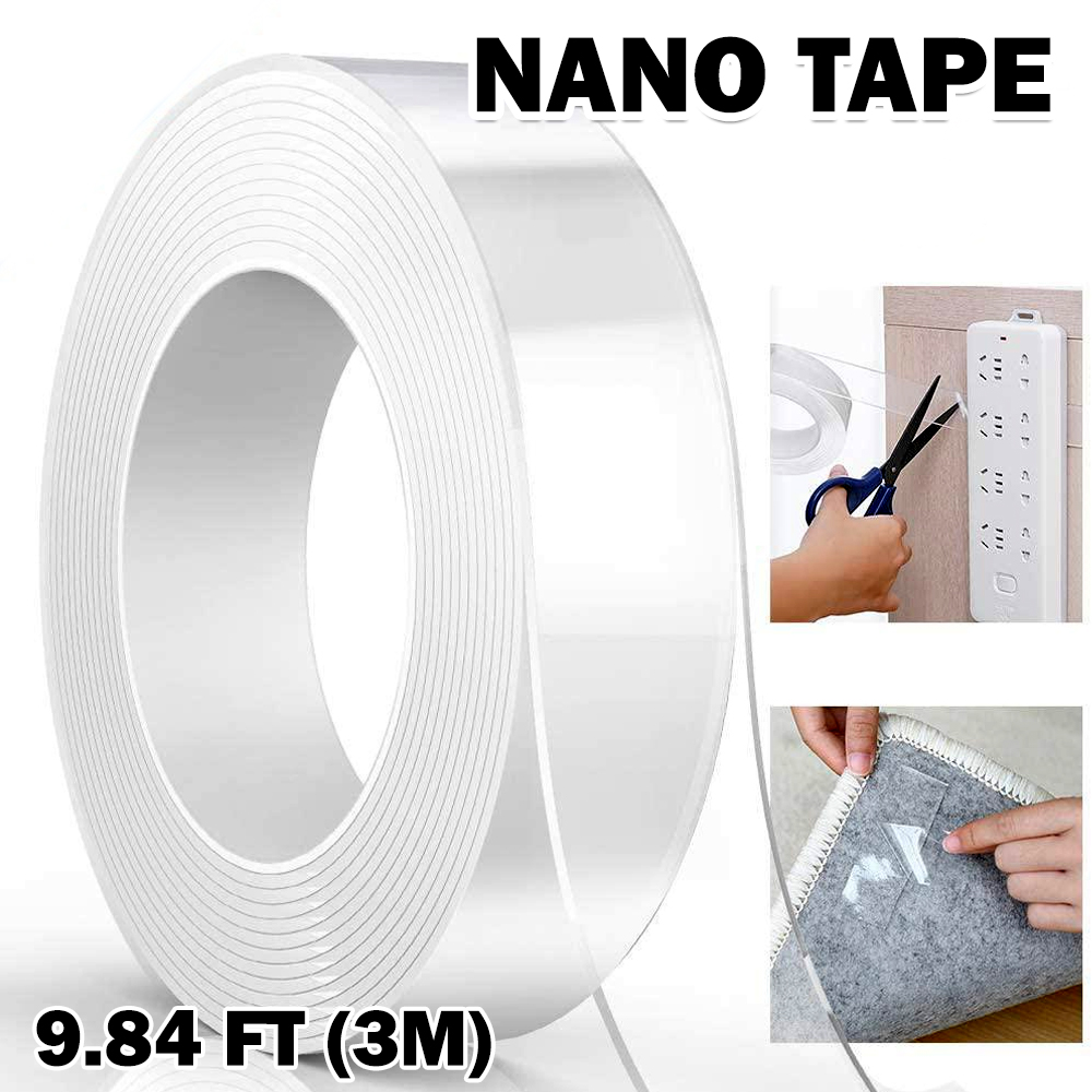 Transparent Acrylic Ddouble-sided Tape NanoTape Magic Stickers Nano Washable Reusable Strong Adhesion No residue High Temperature Resistance（3M*3cm*2mm）