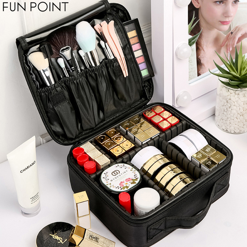 FUNPOINT Travel Makeup DIY Train Case Makeup Cosmetic Case Organizer  Portable Artist Storage Bag with Adjustable Dividers for Cosmetics Makeup  Brushes