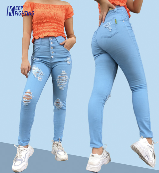 Woman Jeans High waist Pants New style/ sky Blue pants 5-button design