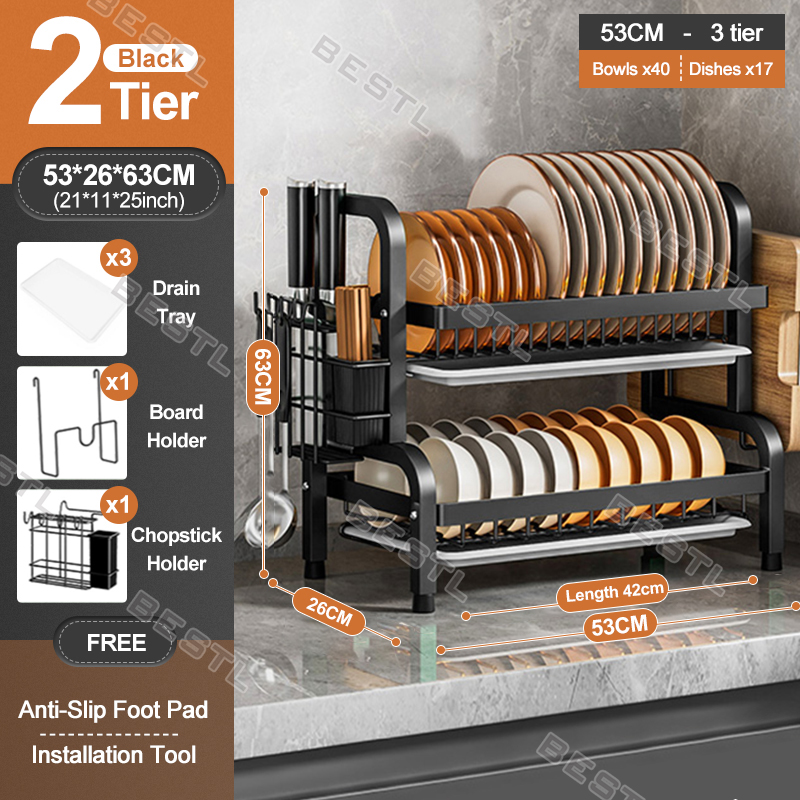 1pc Over Sink Dish Drying Rack, Expandable Snap-On Design 2 Tier Large Dish  Rack, Retractable Multifunctional Knife Cup Holder Pot Lid Serving Board R