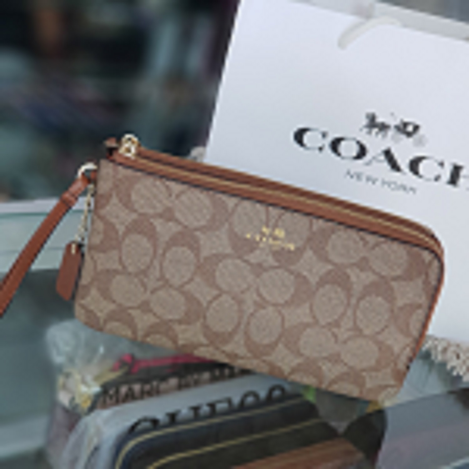 coach double zip wallet in signature canvas