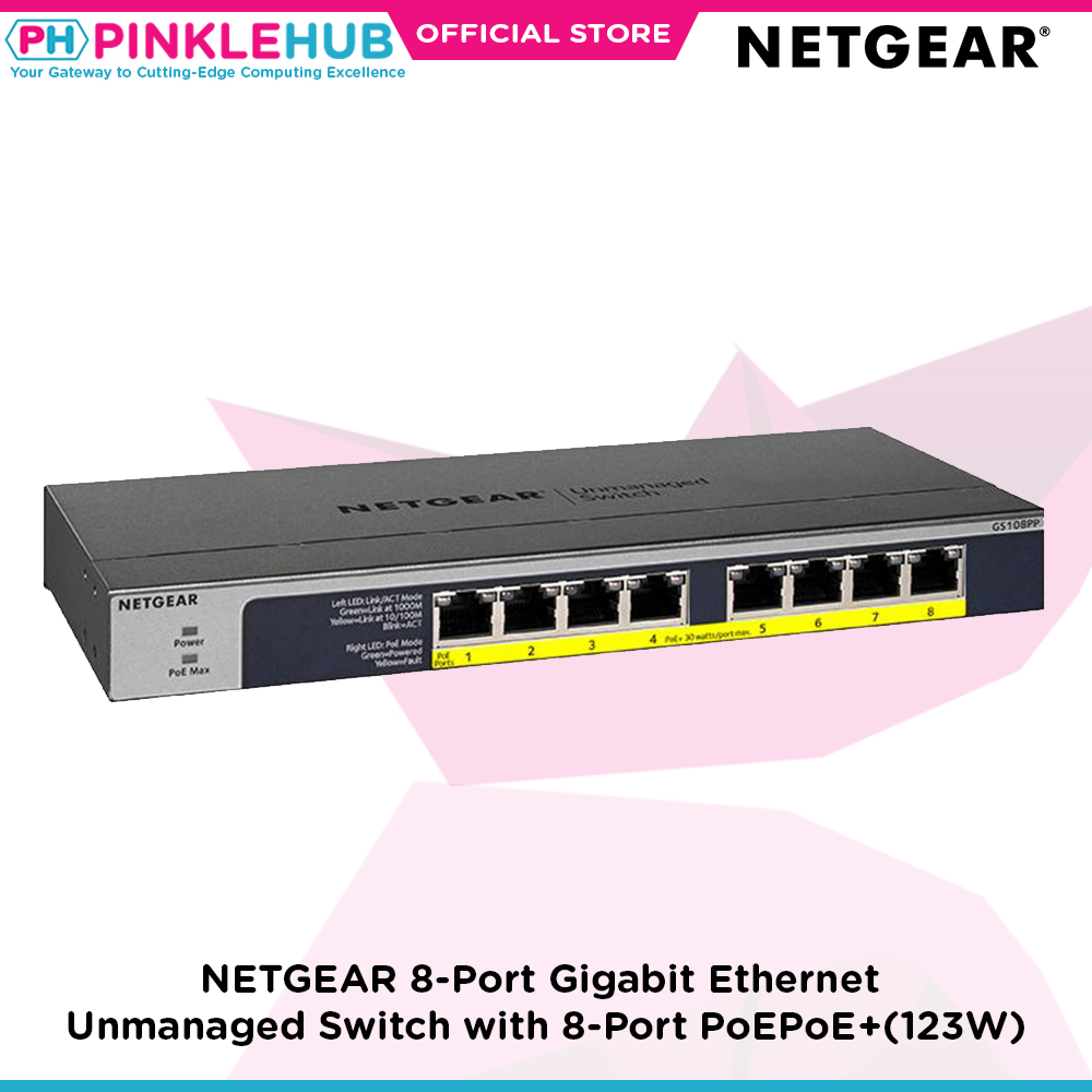 PinkleHub | NETGEAR GS108PP 8-Port Gigabit Ethernet Unmanaged