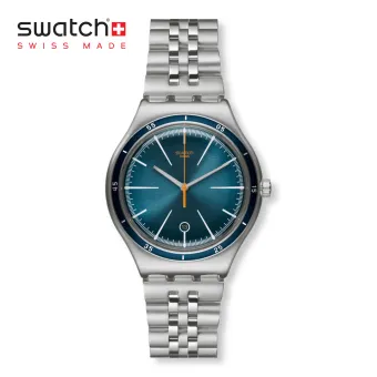 blue face stainless steel watch