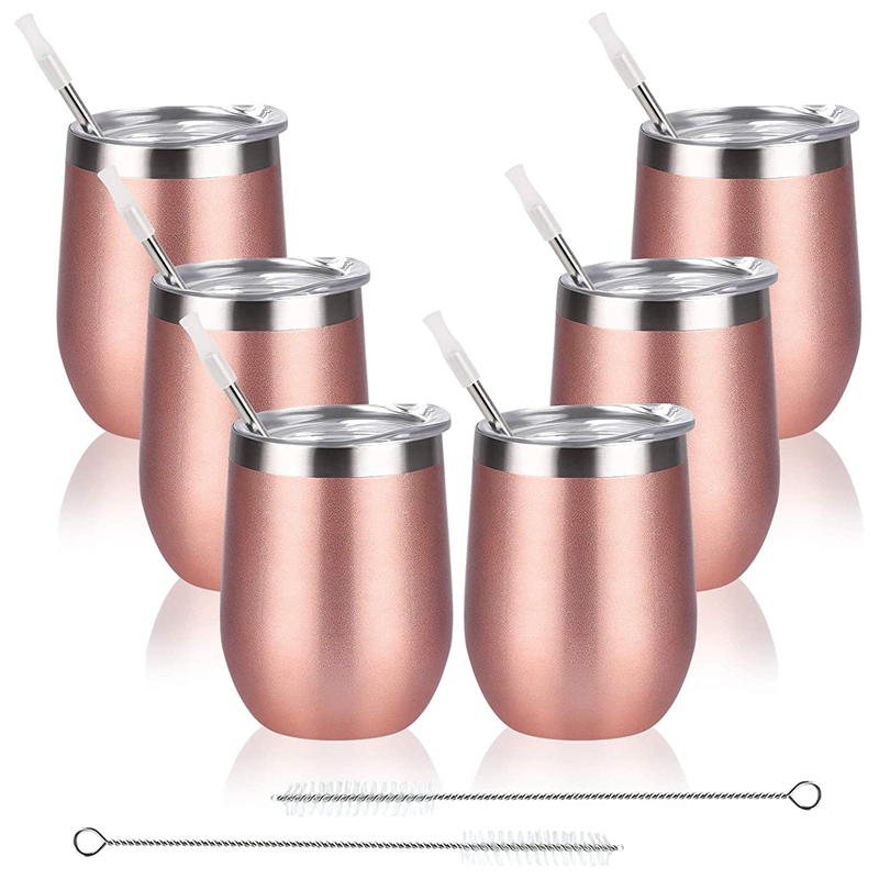 6 Pack Stainless Steel Wine Tumbler Wine Glass 12oz Double Wall Vacuum