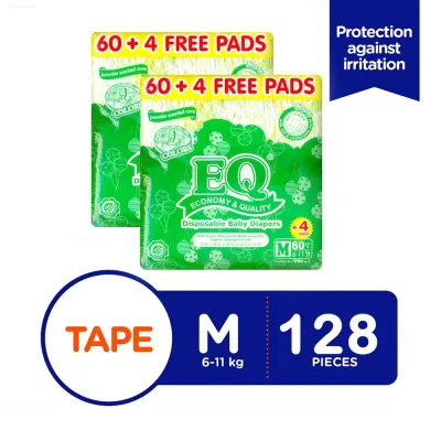 ❅۩﹊ EQ Colors Jumbo Pack Medium 64's x 2 packs (128 pcs) - Tape Baby Diapers