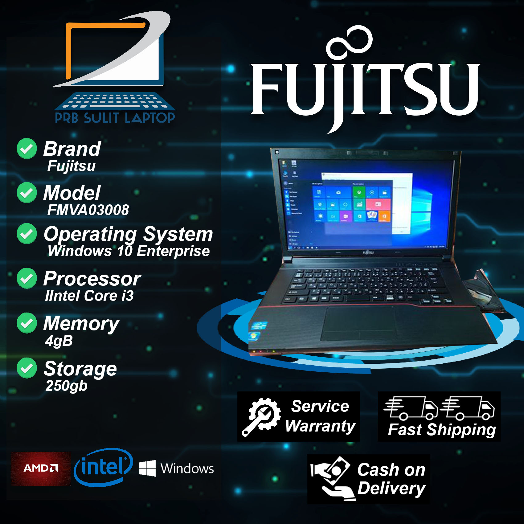 Original Fujitsu Intel Core i3 -3120M Laptop , 4GB Ram 250 HDD
