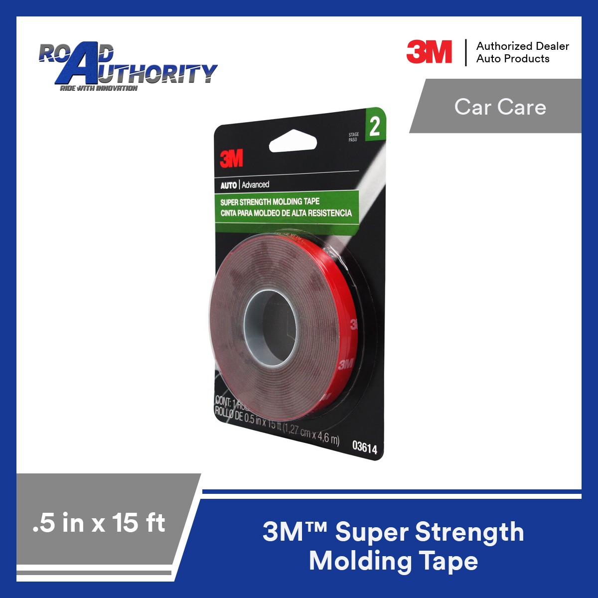  3M Super-Strength Molding Tape, 03614, 1/2 in x 15 ft