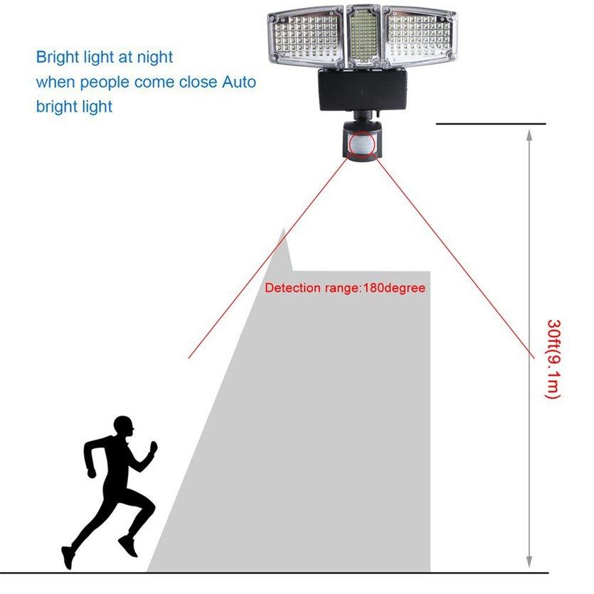 OH 178LED Ba Đầu Ngoài Trời Năng lượng mặt trời Cảm Biến Chuyển Động Kích Hoạt Đèn Đèn