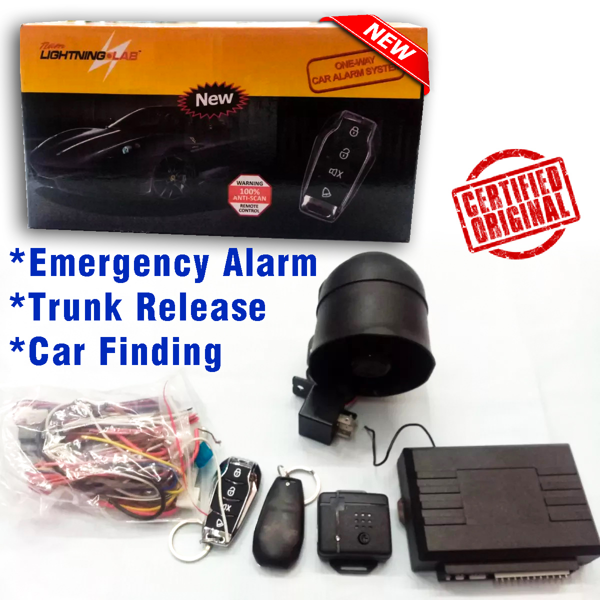 LIGHTNING LAB Universal OneWay Car Alarm System with TRUNK RELEASE