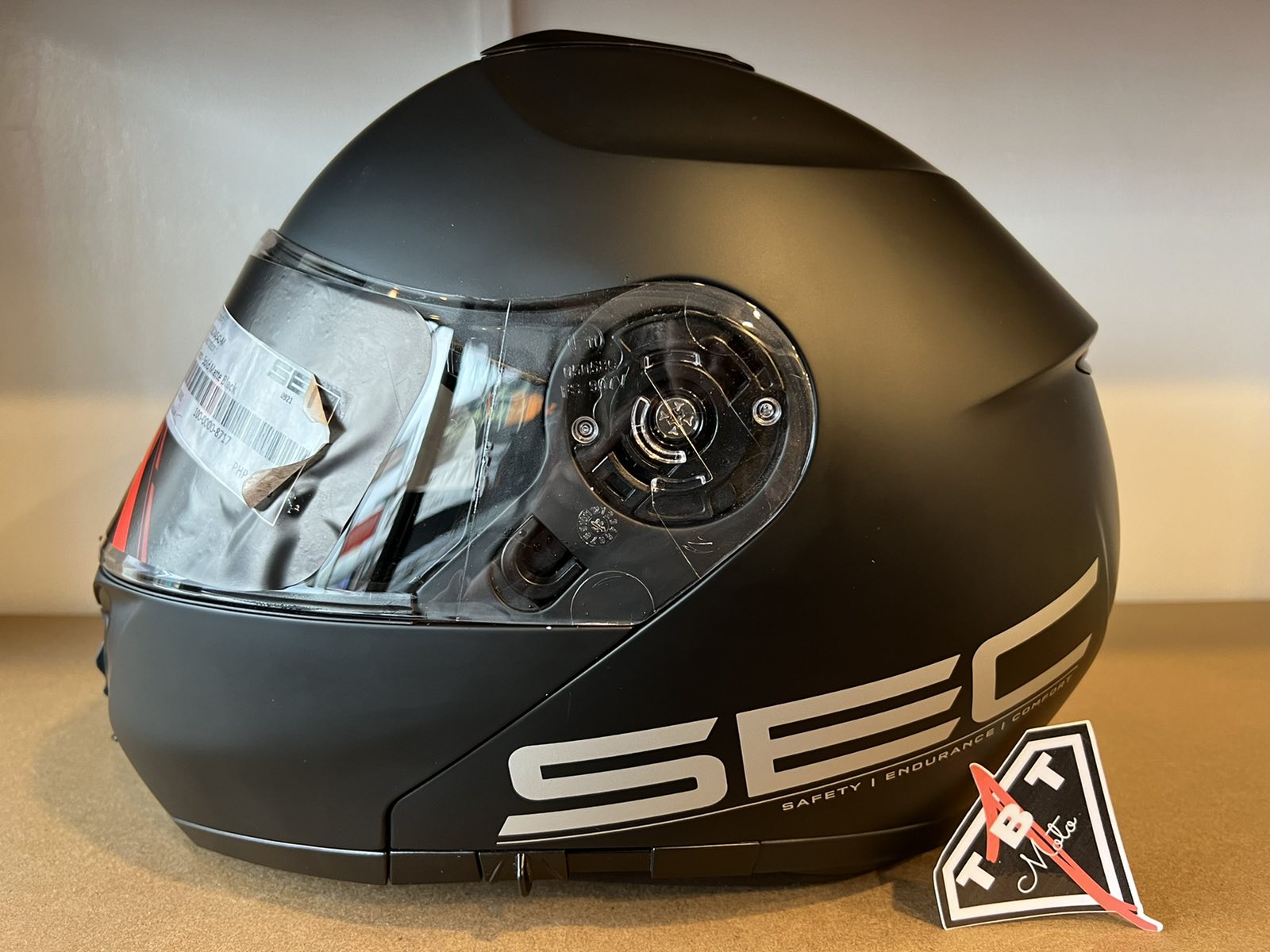 SEC Torch Solid Matte Black Modular Helmet Dual Visor With Pinlock