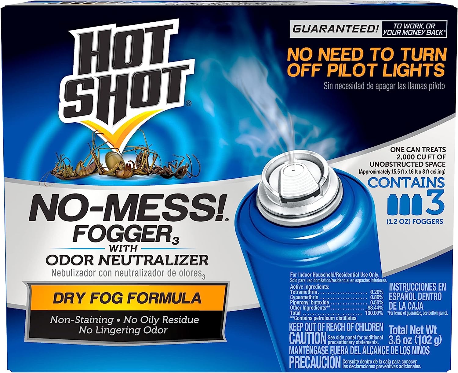 Hot Shot NoMess Fogger with Odor Neutralizer Dry Fog Formula 3 Count
