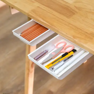 Under Desk Drawer,Hidden Drawer Storage Box,Tray Small and Large Desk Organizer Expandable Drawer Tray Self-Stick Pop-Up Hanging Drawer For Pencil,Pen,Office Items