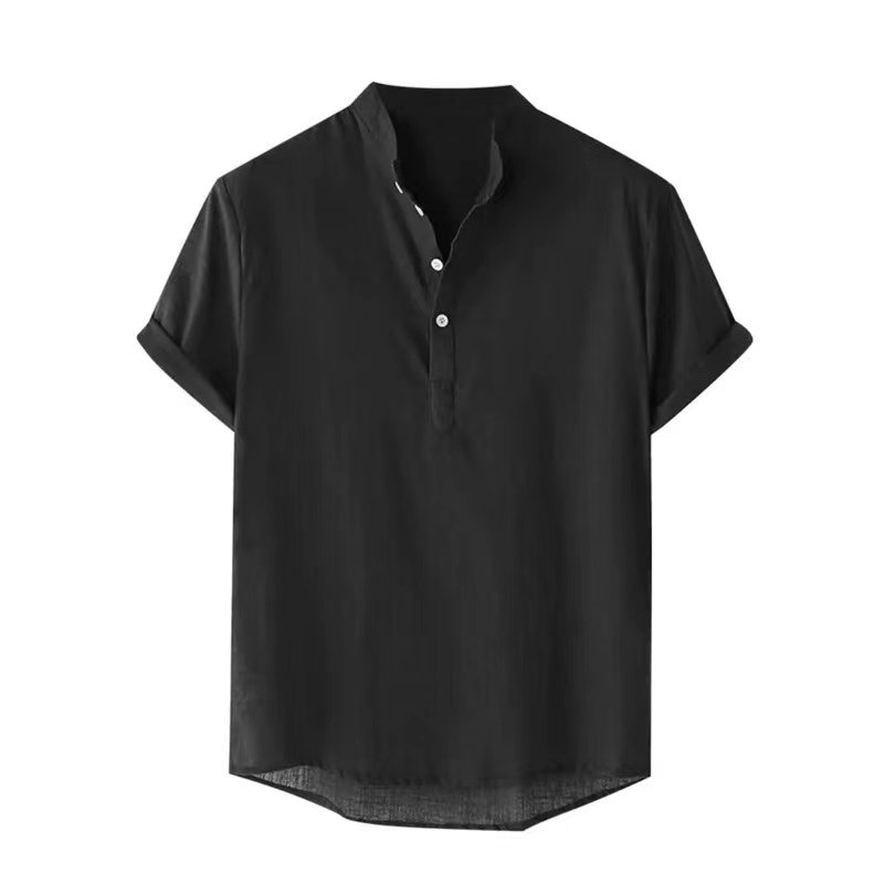 Kinwoo #T1050 Chinese collar men's short-sleeved cotton shirt Polo ...