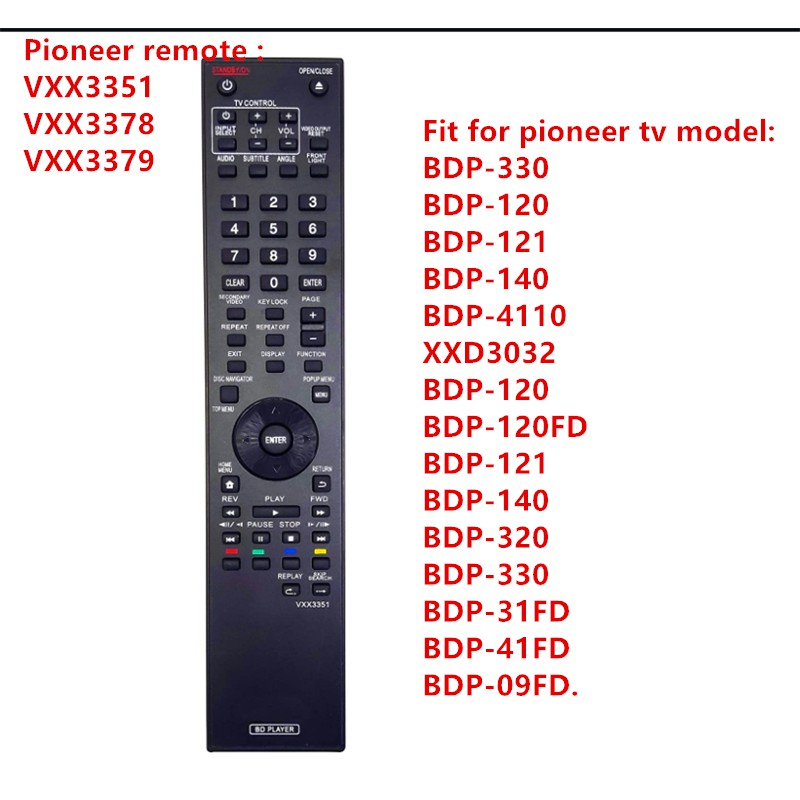 Pioneer VXX3351 VXX3378 VXX3379 Blu-ray Disc Player Remote Control
