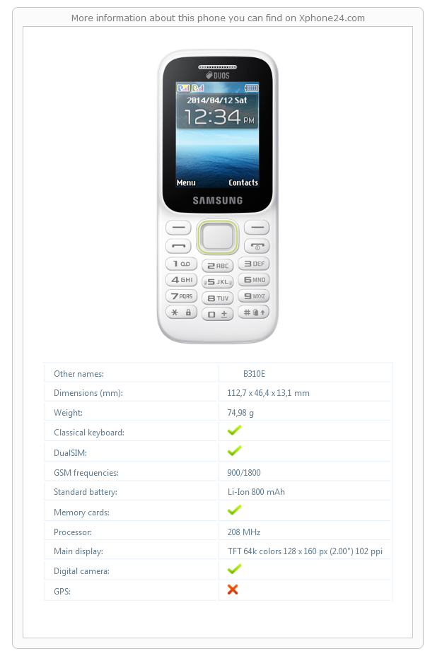 samsung b310 specification