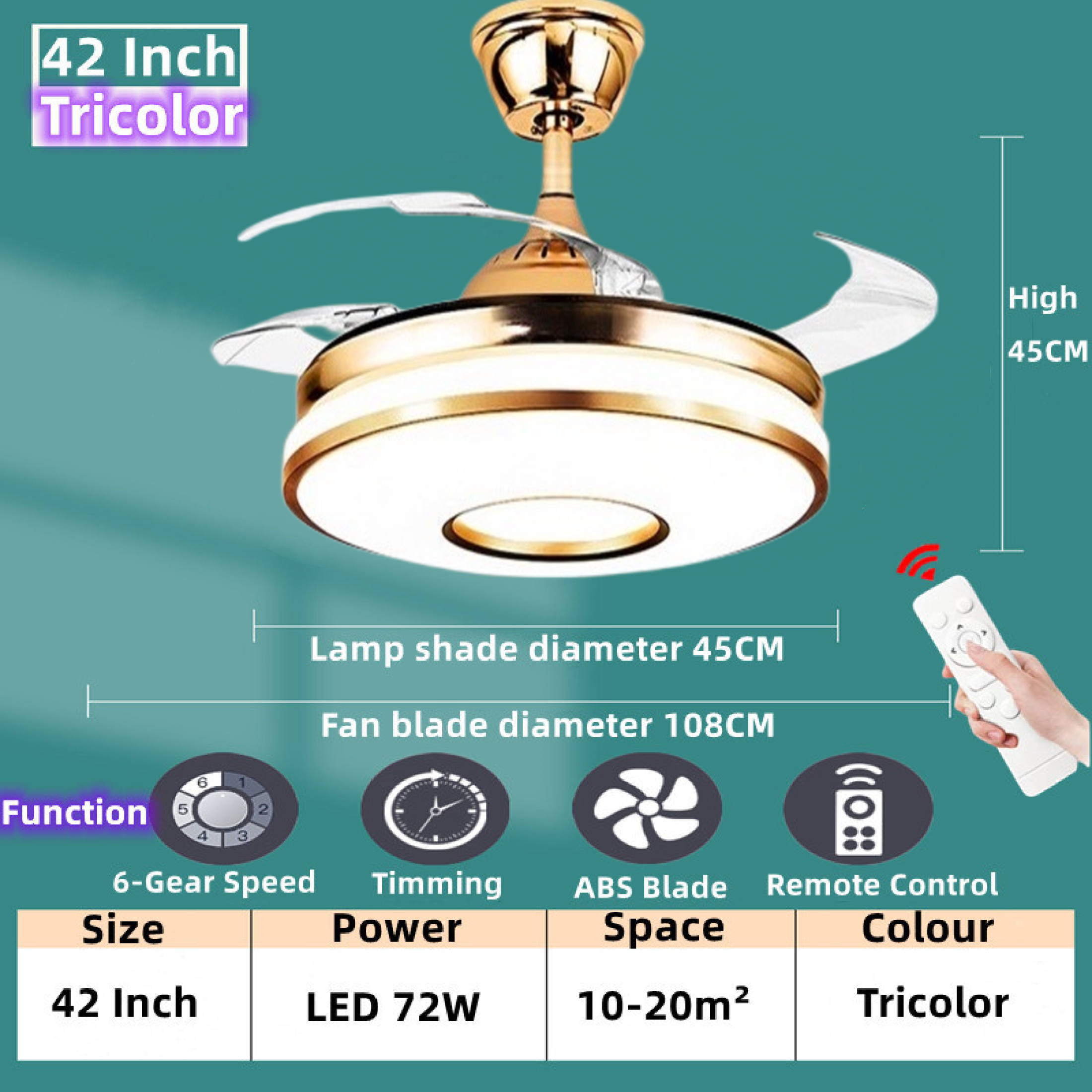 42 Inches Ceilings Fan With Lights Highquality Remote Control/3 colors /6 Speeds Wind