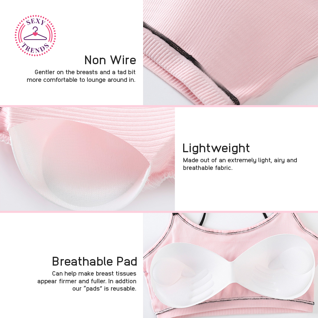 Set of 2) Zeneya Ribbed Mesh Bra and Panty Set Terno For Women bralette  brassiere cotton underwear panties undies lingerie korean style breathable  sexy ladies padded non wire bra trendy innerwear inner