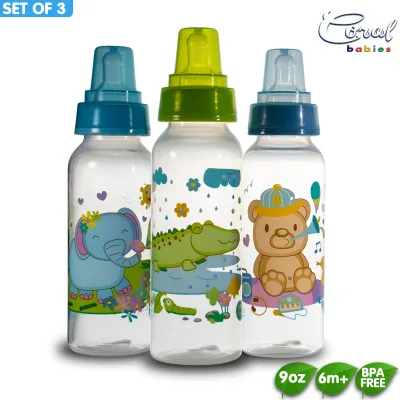 Coral Babies 9oz Clear Feeding Bottle with Silicone Nipple Set of 3