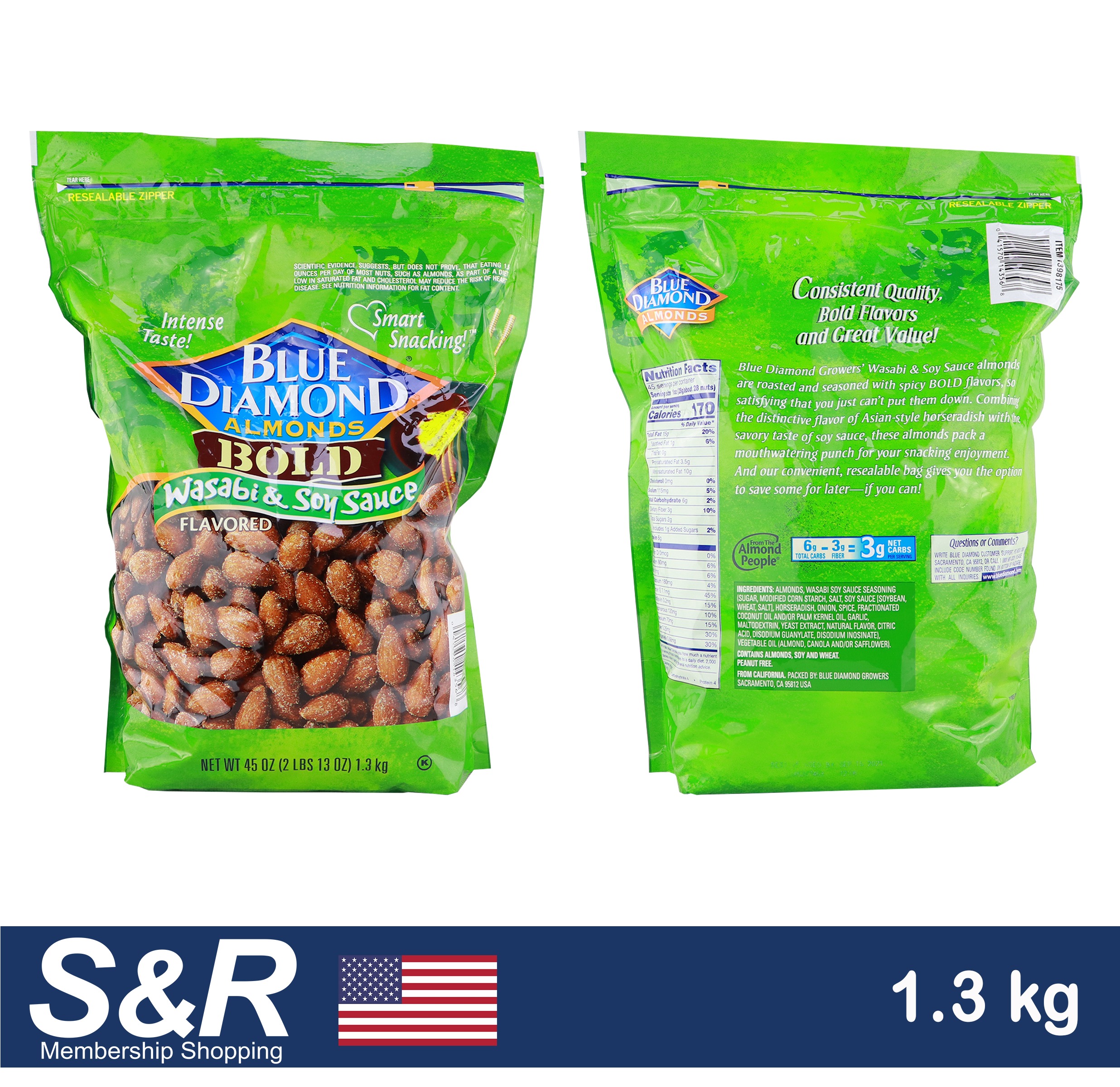 Blue Diamond Almonds Bold Wasabi & Soy Sauce Flavored 1.3kg review and