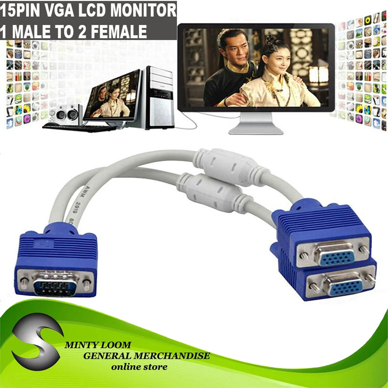 15 Pin Vga 1 Male To Dual 2 Vga Female Monitor Y Adapter Converter Splitter Video Cable Lazada Ph