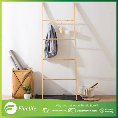Finelife Creative Ladder Hanger Trapezoidal Solid Wood Coat Rack Nordic Flower Rack Magazine Rack Beech Wood Bathroom Towel Rack Floor