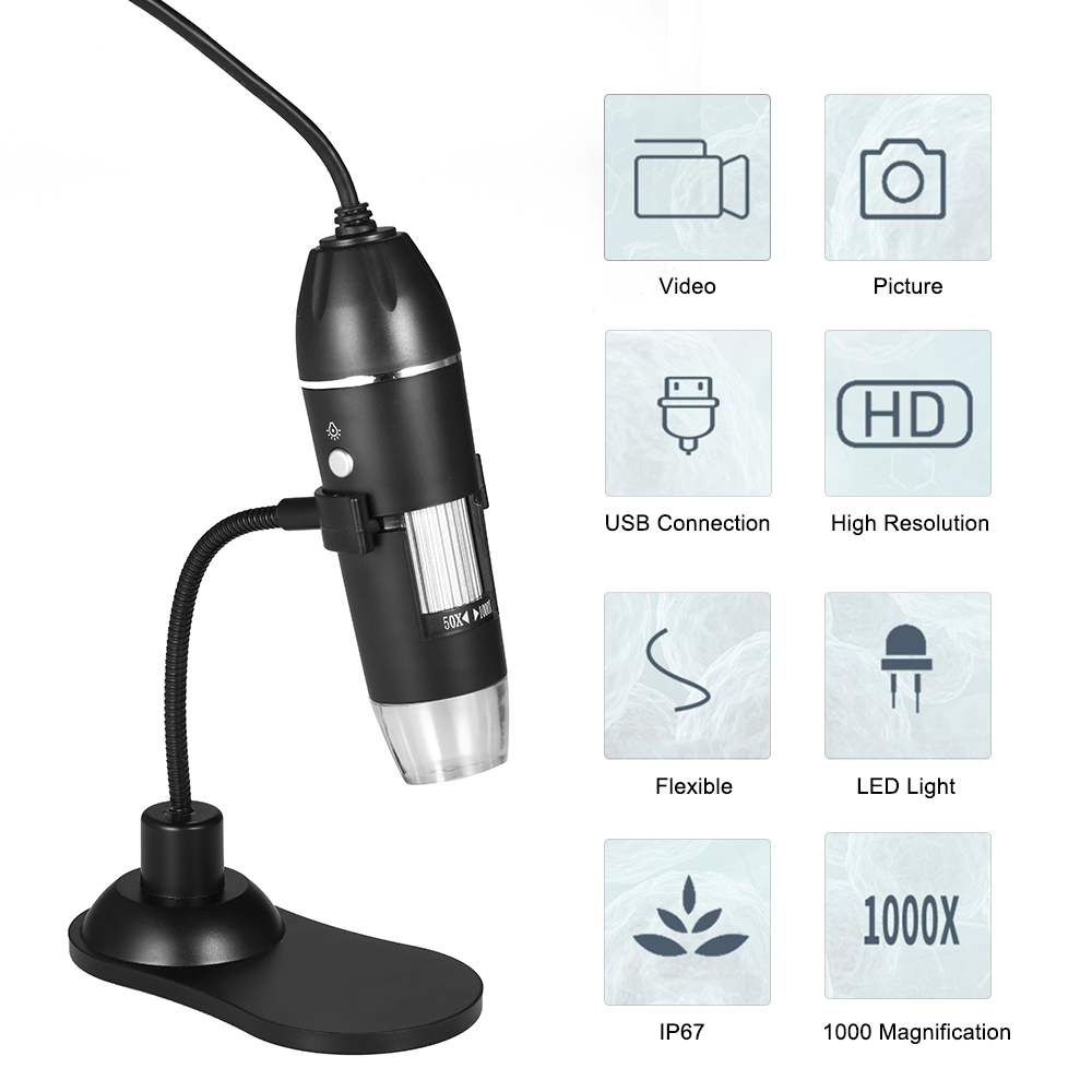 Kính Hiển Vi Phóng To Kỹ Thuật Số Kính Lúp Cầm Tay Và Máy Tính Để Bàn USB 0,3MP Máy Ảnh Kính Lúp 8 Đèn LED, Độ Phóng Đại 1000X Dành Cho Hệ Thống Windows/Mac Có Chân Đế