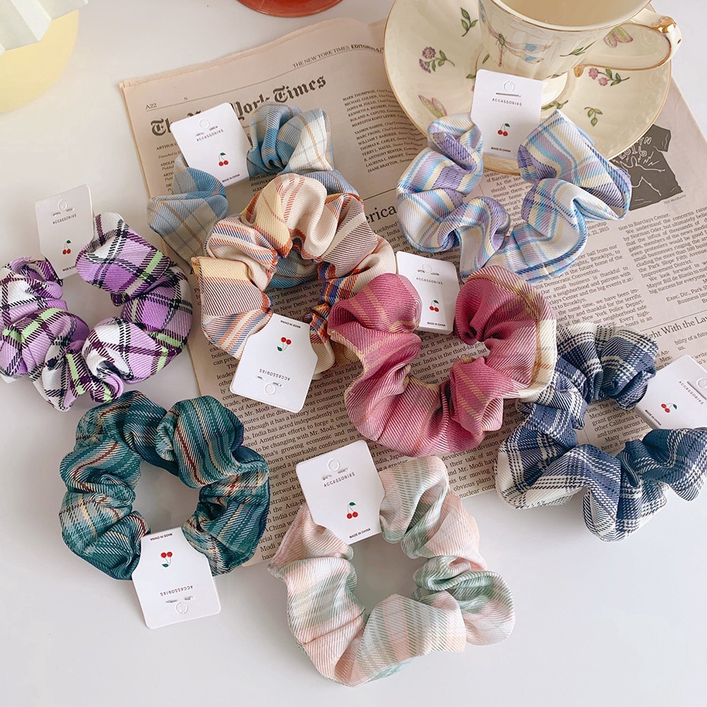 Fabric Plaid Hair Ties Large Intestine Ring Female Hair Accessories ZenababyShop