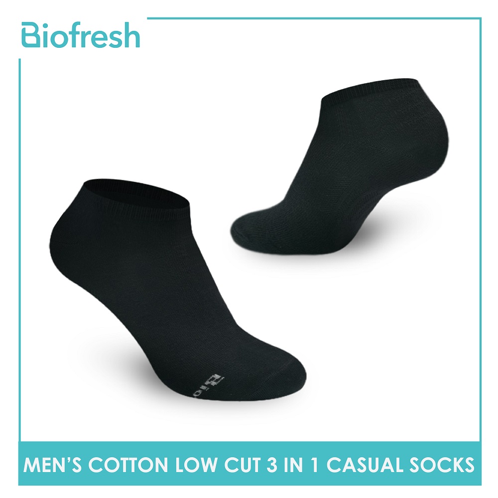 Biofresh RMCKG12 Men's Antimicrobial Odor Free Cotton Low Cut Lite Casual  Socks 3 pairs in a pack