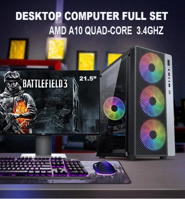 Desktop Computer Set for Gaming PC Full Set Core AMD A10 RX425BB 3.4GHZ main frequency Build-in Radeon R6 8G 16G 32G Memory 120G 240g 480G SSD 1TB HDD with 19inch 21.5 inch 24 curved Monitor gaming computer full set