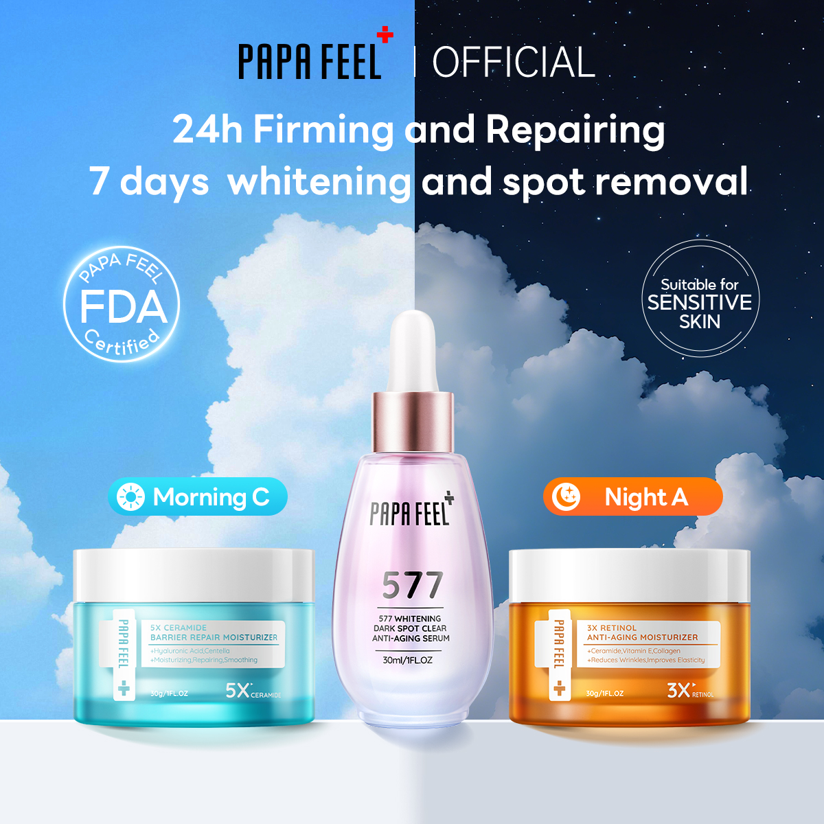 PAPA FEEL 【Morning C Night A Set】Barrier Repair Moisturizer 30g